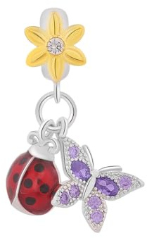 GOUWO Charms en Argent 925 en Forme de Coccinelle Papillon Fleur, Compatible Avec Bracelet Pandora Collier Bijoux Pour Femme Mère Fille Anniversaire Halloween Fête Des Mères Saint-Valentin
