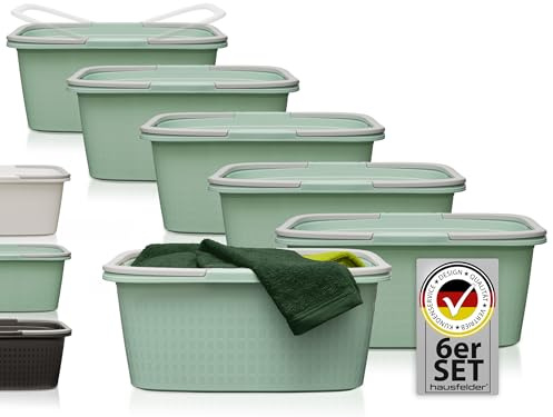 Hausfelder Wäschewanne Set, 58x37x25cm, Grün | Kunststoff, 58x37x25cm, BPA-frei, stapelbar, mit Henkel, Wäschewanne, Griffen, Wetterfest, Plastik, Wäschekorb