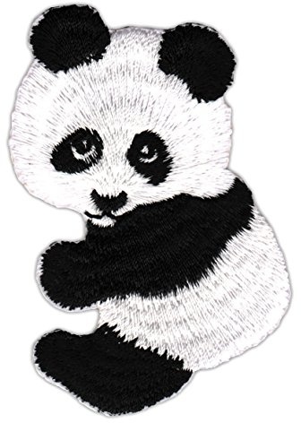 Panda Bär Aufnäher zum aufbügeln oder aufnähen Bügelbild Aufbügler für Kleidung gestickter Bügelpatch Applikation Patch Größe 4,7 x 7,4 cm