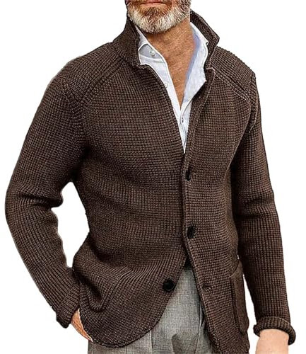 VaiKanhai Herren Stricksakko Sportlich Freizeit Blazer Regular Fit Winter Stehkragen Strickjacke Männer Sako Modern Anzug Trachtenhut Übergangsjacke Warm