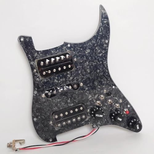 Vorverdrahtetes Schlagbrett für Gitarre mit Spulenspaltung HSH Alnico 5 Humbucker Pickups Set, verbesserter Knebel für Fender USA/Mexico Stratocaster Ersatzteile (Black Pearl)