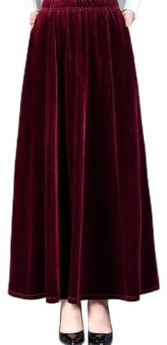 A Line Jupe longue élégante en velours pour femme Confortable et élégante à porter au quotidien (M Bordeaux rouge)