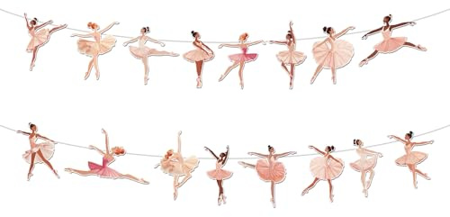 2pcs Ballet Dancer Banners, Pink Ballerina Party Decorations Ballet Girl Dancing Garland Hanging Ballet Themed Birthday Decorations Bunting Supplies for Wedding Baby Shower