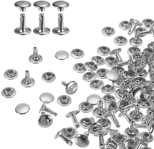 QUARKZMAN 60 Ensembles de Rivets en Cuir à Double Tête, 9X10mm Rivets Ronds Tubulaires Métal pour Fabrication Cuir Ceinture en Tissu, Rivet à Frapper Réparation Décoration de Sacs, Argenté
