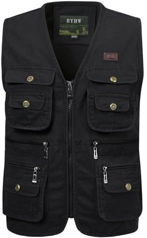 KTWOLEN Fiskeväst för män med flera fickor Gilet Safari ärmlös Gillette-jackor sommar verktygsväst vandring fotografi västar kroppsvärmare, Svart, 3XL