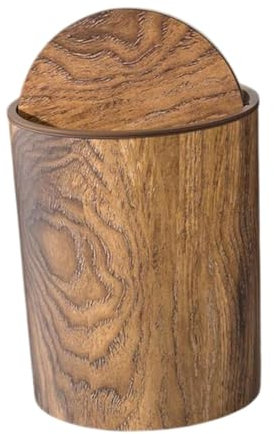 Sharplace Imitation Wood Grain Trash Can Garbage Container Bin with Swing Lid Creative Compact Trash Bin Rubbish Bin for Home Bathroom, L