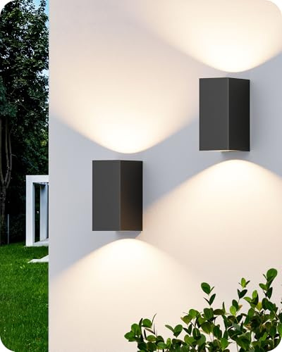 EDISHINE 2er Set Up-Down Wandleuchte Innen/Aussen, GU10, IP44, Schwarz | Aluminiumgehäuse, Up-Down-Licht, rostbeständig, wasserdicht, ohne Leuchtmittel, für Schlafzimmer und Terrasse