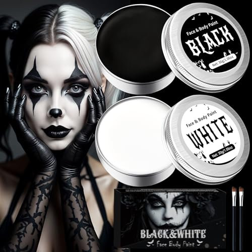 Maquillage Halloween pour Visage Noir et Blanc, Kit Maquillage Halloween Professionnel Enfant Adulte Femme pour Peinture Visage Carnaval Théâtre Cosplay Fantaisie Clown SFX Corps Peintures 60g