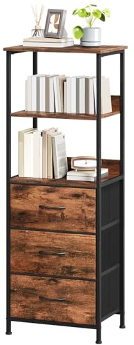 Somdot Bücherregal Standregal Aufbewahrungsregal für Arbeitszimmer Homeoffice, Büroregal Bücherschrank Präsentationsregale, 5 Ebenen 3 Stoffschubladen, Holzmaserung, 30T x 42B x 115H cm | Abnehmbare Stoffschubladen, Regal für Wohnzimmer, Schlafzimmer, Heimbüro, offenes Aufbewahrungsregal Organizer, Metallrahmen