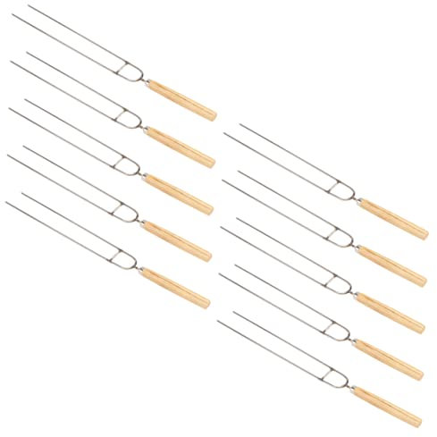CIMAXIC 10 Tenedores De Acero Inoxidable Para Barbacoa Pinchos Morunos Utensilios De Cocina Mango De Madera