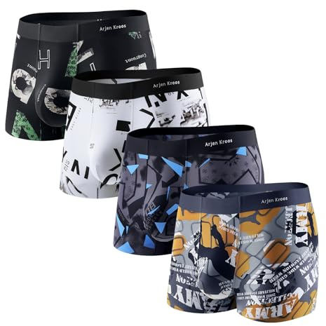 Arjen Kroos Boxershorts för män, 4-pack, boxerkalsonger, kalsonger, hipster, underkläder, trunks retroshorts, Flerfärgad-4, XL