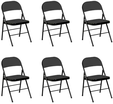 Hooma - Lot de 6 chaises Pliantes Confortables rembourrées en PVC, Chaise Pliante Salle à Manger, Cuisine, intérieur, extérieur - Noir