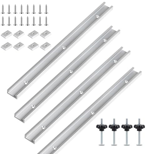 SWAWIS 4 Sets 400mm T nut Schiene Silber T-Track Gleitschiene mit Schraube | Aluminiumlegierung Gehrungsschiene Set für Holzbearbeitung, Enthält 4 M8 Griff, 4 M6 und 4 M8 Gleitblock