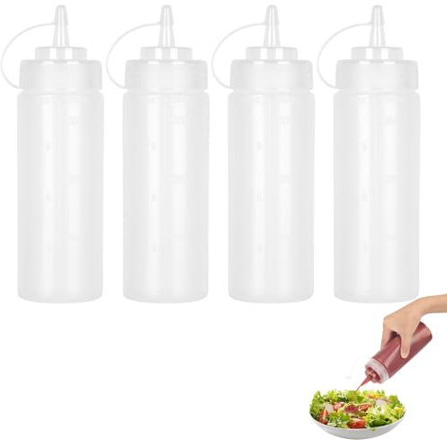 Squeeze Flasche Saucenflasche,4 Stück 500ml(16oz)Plastik Quetschflasche Mit Kappen-BPA Frei,Kein Leck Condiment Flaschen für Malen,Backen,Ketchup,scharfe Soße,Olivenöl,Gewürzflasche Squeeze Bottle