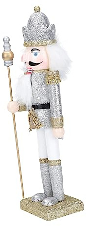 Sosoport Décoration Casse-Noisette en Noyer Figurine Soldat en Bois Argenté Perles Colorées Aléatoires Décorations De Marionnettes Traditionnelles pour Bureau Et Fêtes De Noël