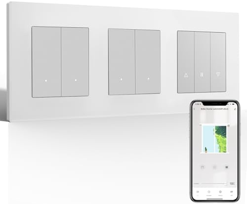 BSEED Doppel Smart Lichtschalter mit WLAN Rollladenschalter,Smart Jalousien Schalter,PC Rahmen,Benötigt Nullleiter,WiFi Rolladen Zeitschaltuhr,kompatibel mit Alexa/Google Home,2 Fach 1Weg,Weiß