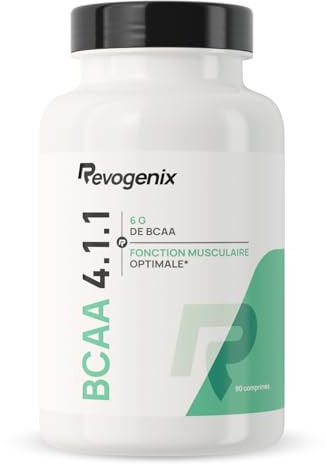 BCAA 4.1.1 | Acides Aminés en Comprimés | L-Leucine, L-Isoleucine, L-Valine & Vitamine B6 | Construction et Récupération Musculaire | Efficace contre les courbatures | 90 Comprimés Vegan | Revogenix