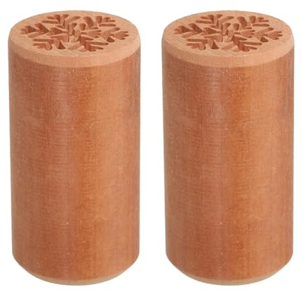 sourcing map 2pcs Wood Pottery Tools Stamps 1 Dia 2 Length Wood Block Print Stamps Snowflake Pattern for Cookie Cake Dessert