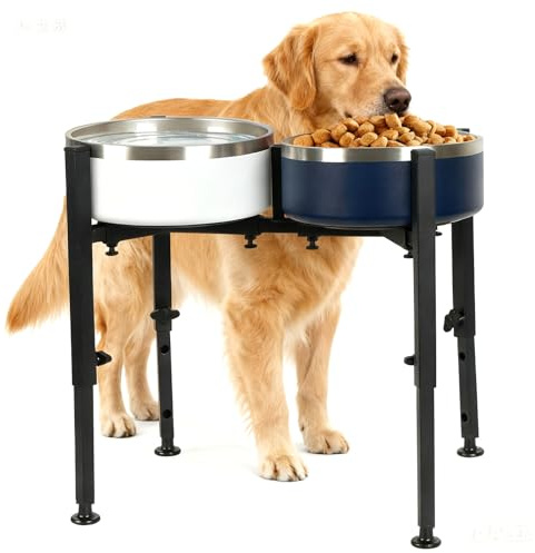 Hundskål upphöjd hundskål med justerbar höjd och bredd, foderstation hund med metallstativ, matskål hund upphöjda hundskålar för stora medelstora små hundar (endast fot)
