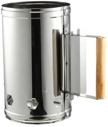 Lurrose BBQ Anzündkamin aus Edelstahl mit Hitzebeständigem Holzgriff Schneller Holzkohleanzünder für Outdoor Grillen Camping Gartenparty Sichere Kohleanzündung ohne Geruch