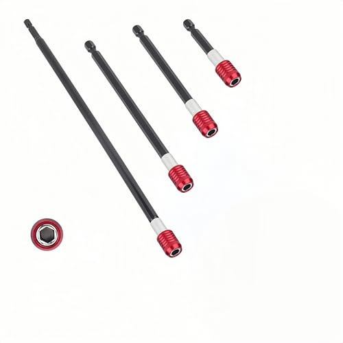 4pcs Magnetic Drill Bit Extension & Long Screwdriver Bits Holder – Drill Accessory Set, Power Tool Extension Kit, Extended Reach Drill Bits, for Tight Spaces, Multi-Length (12/6/4/2.5 in) Heavy Duty