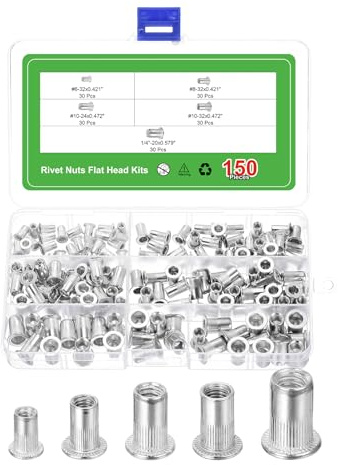 QUARKZMAN 150Pcs Rivet Nuts, #6-32, #8-32, #10-24, #10-32, 1/4-20 Aluminum Alloy Insert Nuts Knurled Body