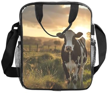 PPHGUT Bolsa de almuerzo transparente con estampado de vaca lechera, contenedor de alimentos portátil para escuela, oficina, viajes, picnic