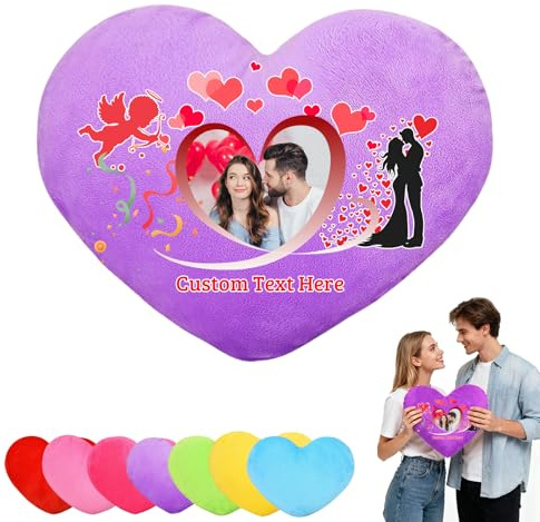 FAHOXUMR Coussin Coeur Personnalisé avec Photo Et Texte, Custom Pillow Heart Pillow Coussin en Forme De Coeur Personnalisé comme Cadeau pour Saint Valentin Anniversaire Et Noël