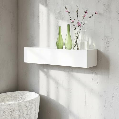 HASLED Schlüsselablage mit Haken, Wandhalter aus Metall & Holz, 5 Haken, 30 x 7,5 x 6 cm, Weiß, für Flur, Diele, Wohnzimmer – platzsparender Schlüsselhalter mit Ablage