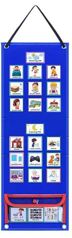 Tskcvy Programme Visuel pour Enfants avec Emploi Du Temps Quotidien et Calendrier de Poche Comportant 70 Cartes. Outil Éducatif en Feutre pour L'Apprentissage des Comportements et de L'Autonomie à L'É