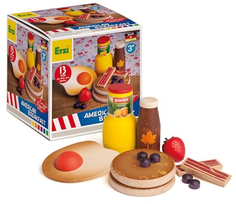 Erzi 28150 Sortierung American Breakfast aus Holz, Kaufladenspielzeug | für Kinder, Kaufmannsladen, Rollenspiele, Kreative Spielwelten gestalten