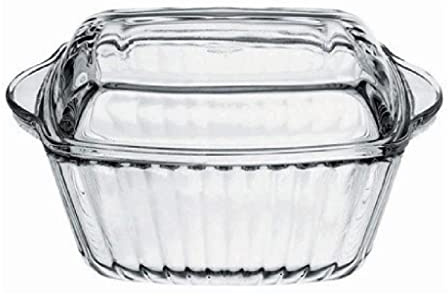 Borcam Pasabahce - Ciotola in vetro con coperchio in vetro, rettangolare, 1150 cc, diametro: 20,4 cm