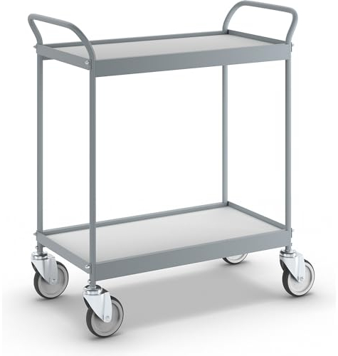 kaiserkraft | Servierwagen | Ladefläche 790 x 465 mm | Tragfähigkeit 75 kg | 2 Etagen | 4 Lenkrollen
