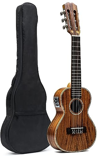 Musoo Konzert Mini akustische 6-saitige Ukulele Guitarlele, Akazienholz