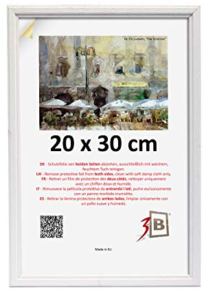 3-B Bilderrahmen GERA - Weiß - 20x30 cm - Holzrahmen, Fotorahmen, Portraitrahmen mit Acrylglas