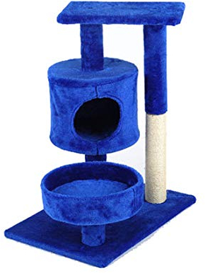 RONGJJ 73cm Stabiler Kratzbaum mit Sisal-Kratzstangen, mit Kuschel Höhle und U Liegeflächen, Stabil, Kletterbaum für Katzen, Blue
