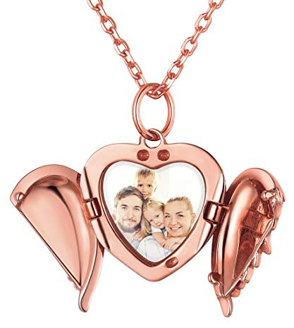 ChicSilver Bild Medaillon Rosegold Herzanhänger mit Flügel Damen Amulett mit Geschenkebox für Damen und Mädchen