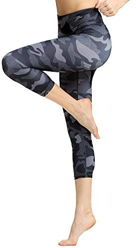 FLYILY Women's Capris Sports Leggings Running Tights High Waist Bandage Stretch Fitness Yoga Pants (BlackCamouflage, M)
