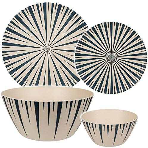 alles-meine.de GmbH 4 TLG. Geschirr Set - Kunststoff - 2 Teller + Schale + Schüssel - Retro & Nostalgie Design - blau/Creme - BPA frei - rund Kunststoffteller/Kunststoffschal..