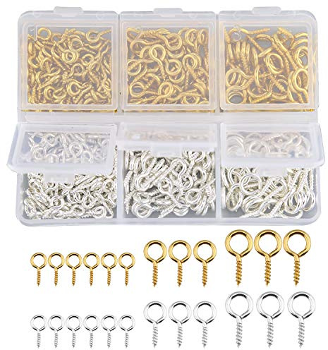 TOYMIS 400 Stück Schraubnadeln, kleine Anhänger mit Ösennadeln, für Bastelarbeiten, Zubehör zur Schmuckherstellung (Gold und Platin, 3 verschiedene Größen)