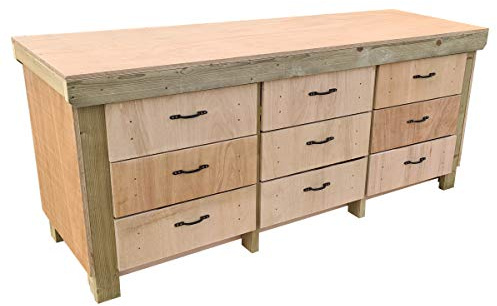 Arbor Garden Solutions Wooden Workbench Tool Cabinet - 18mm Eucalyptus Hardwood Top - Industrial Heavy-Duty Work Table (8ft)