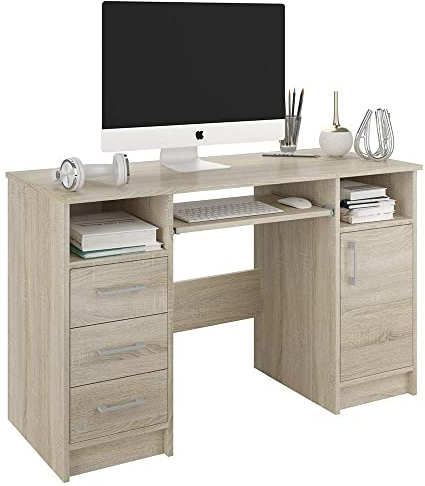 Framire N-11 Schreibtisch in Sonoma Eiche, Computertisch mit 3 Schubladen, Schreibtisch für Schlafzimmer, Wohnzimmer, Studio, 120 x 50 x 73 cm