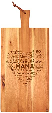 Holz Schneidebrett mit Griff für Mama, Frühstücksbrettchen mit Wortherz Gravur, Geschenk für Mama zum Muttertag, Geburtstagsgeschenk für Frauen, Akazienholz Vesperbrett, Brotzeitbrett Küchenzubehör