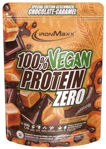 IronMaxx 100% Vegan Protein Zero - Chocolate-Caramel 500g | Veganes Eiweißpulver ohne Zucker | Low Carb Protein Shake, High Protein, laktosefrei, geeignet für Muskelaufbau & Diät