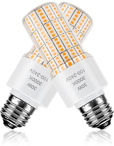 Led Light Bulb Equivalent 250w 2pcs Super Bright Led Bulbs, 3750 Lumen 3000k Warm Daylight White 30w Waterproof Led Corn Light Bulb E26/E27 Medium Base Light Bulb for Outdoor Indoor Garage Backyard