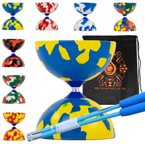 Jester Diabolo Set con bastoncini in fibra, corda per diabolo, in gomma media, con borsa per il trasporto a cascata (blu e giallo)