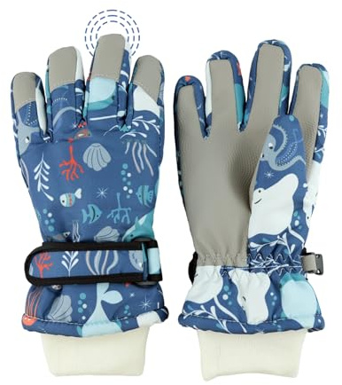 QKURT Gants de Ski pour Enfants, Gants de Neige imperméables et Coupe-Vent pour écran Tactile à Doigt Complet, Gants de Ski de vélo pour Enfants pour garçons et Filles âgés de 2-10 Ans