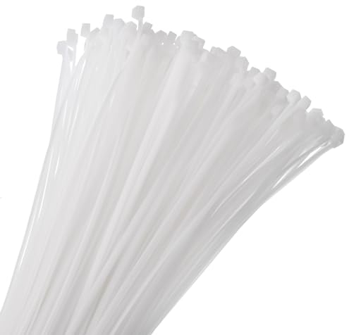 QUARKZMAN 250 Stück 500mm/20 Lang Kabelbinder Wiederverschließbar 5mm/0.2 Kopfbreit Selbstsichernde Kabelbinder Beständig für Kabelmanagement, 22kg/49lb Zugfestigkeit Kabelbinder Weiß