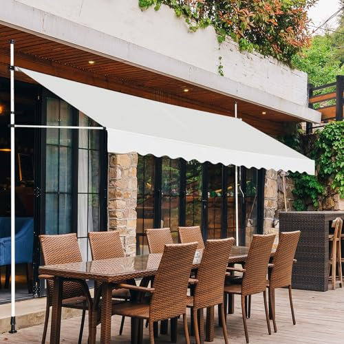 COSTWAY Toldos Exterior Terraza en Altura 200-300 cm, Toldo Manual con Manivela y Resistente a la Intemperie, Toldos Exterior Terraza Enrollable para Balcón y Terraza (200 x 125 cm, Beige)