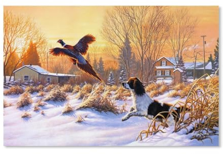 YYHMKBYY，1000 Pièces Puzzle pour Enfants Adultes Jouet，Chien Chassant Le Faisan dans La Neige，Jeu Intellectuel Jeu Éducatif pour Adulte Enfant Stress Décoration De La Maison Puzzles（38x26cm）-D94